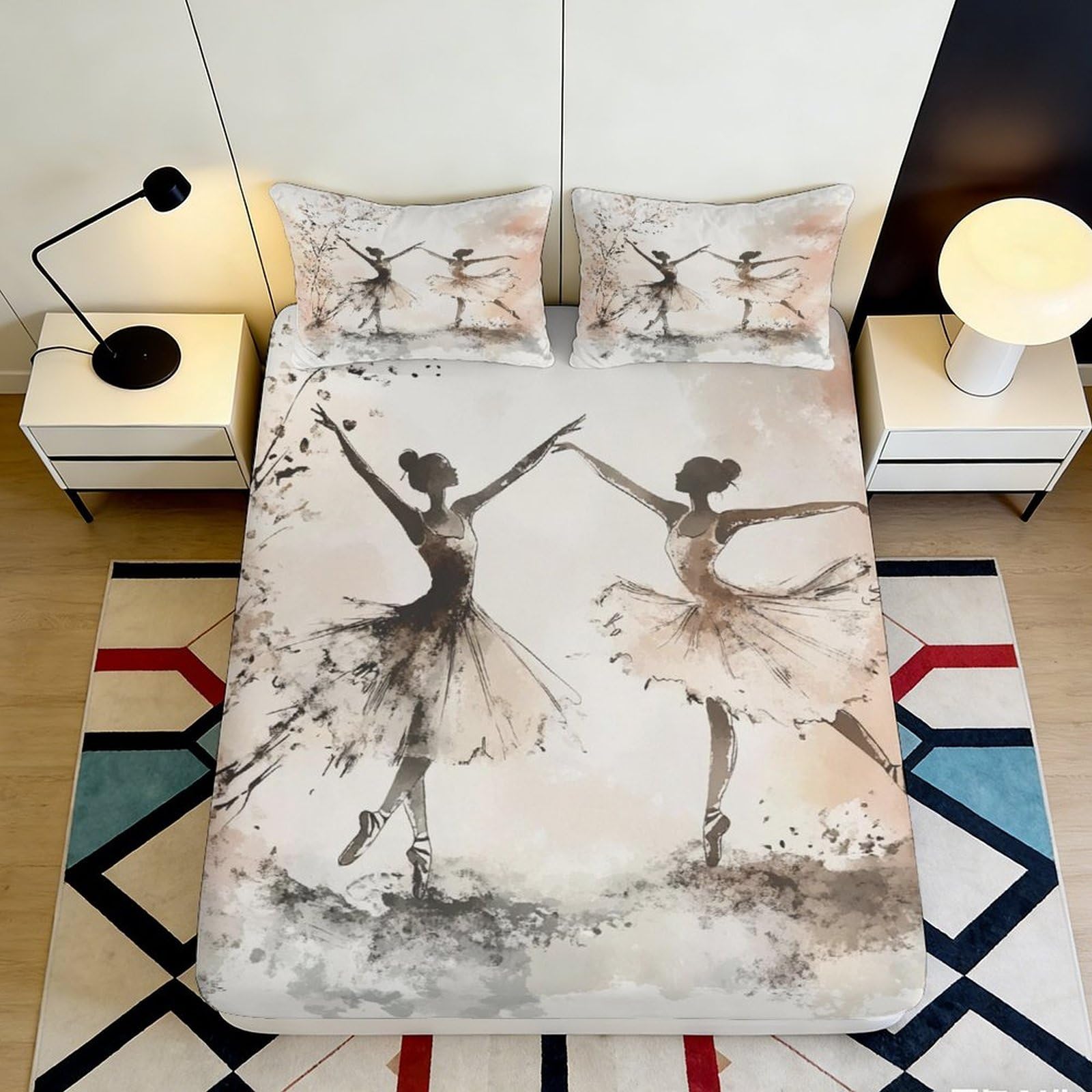 Pnayamiorkfel Style-10 3D Printed Ballet Dancer Fitted Sheet Microfiber Soft Artistic Illustration Bed Cover For Bedroom Dorm Decor 90X200x25cm