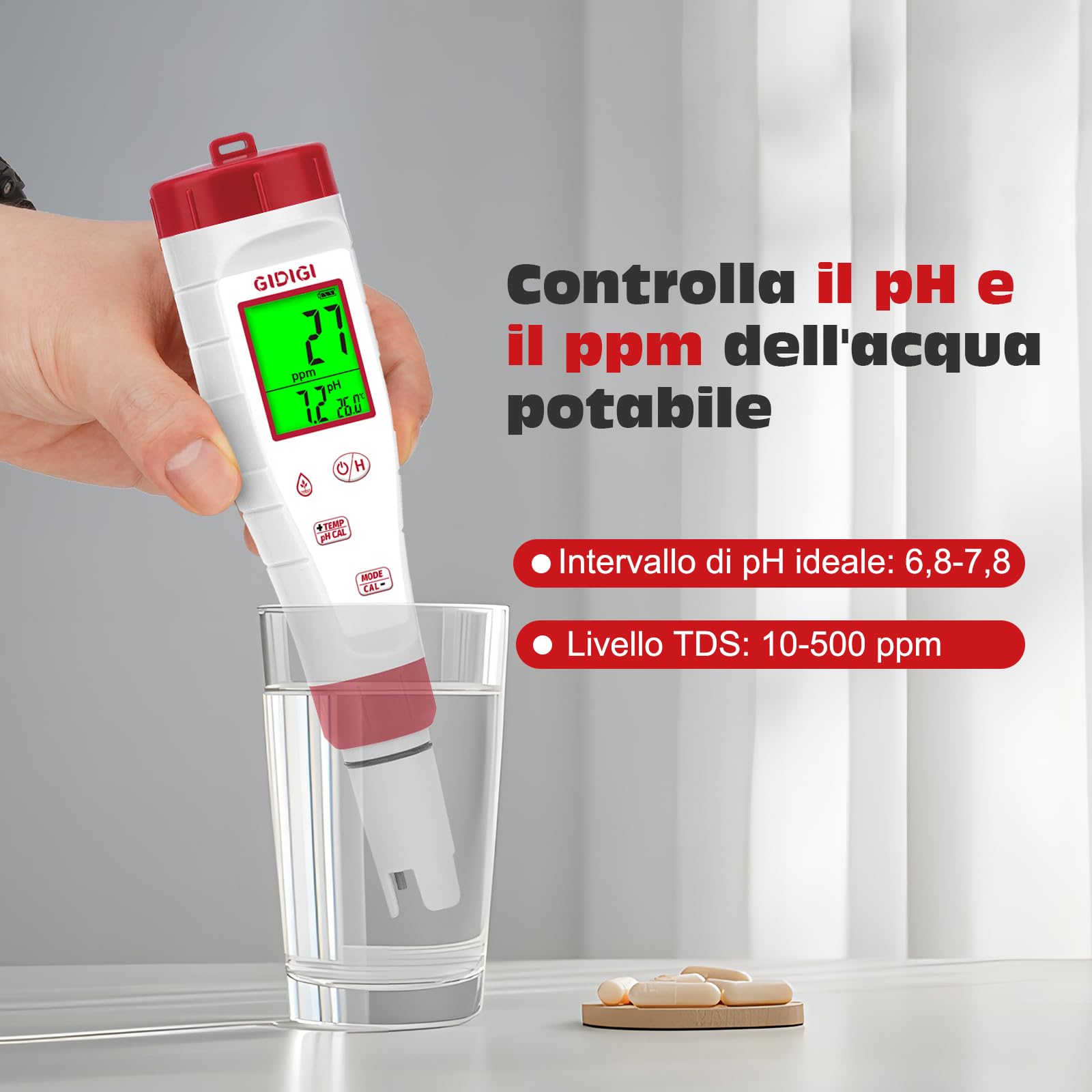 Tester di pH EC per idroponica, visualizzazione simultanea di pH ppm per l'acqua, monitoraggio continuo di pH, conducibilità, temperatura, ppm per nutrienti di coltivazione, piscina, acquario