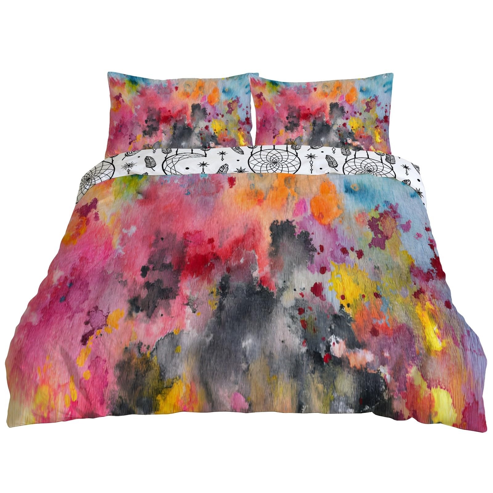 Housse de couette 200x200 arc-en-ciel en microfibre avec 2 taies d'oreiller