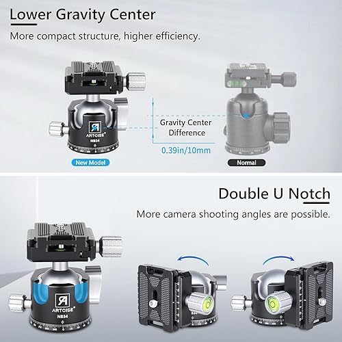 Miniatura 3 de Cabezal de trípode de bola de perfil bajo de 1.339 in con 2 placas de liberación rápida Arca Swiss Profesional CNC Aluminio 360 Rotación Panorámica