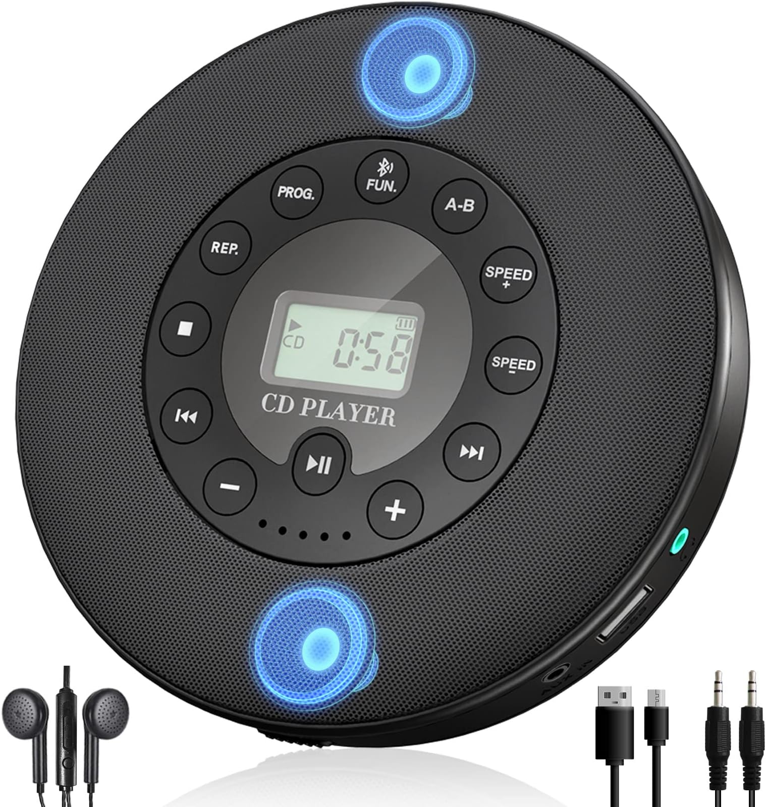Portable Bluetooth CD Player Built-in Speaker Stereo, Personal Walkman MP3 Players 2000mAh Rechargeable Compact Car Disc CD Music Player USB Play Anti-Shock Protection