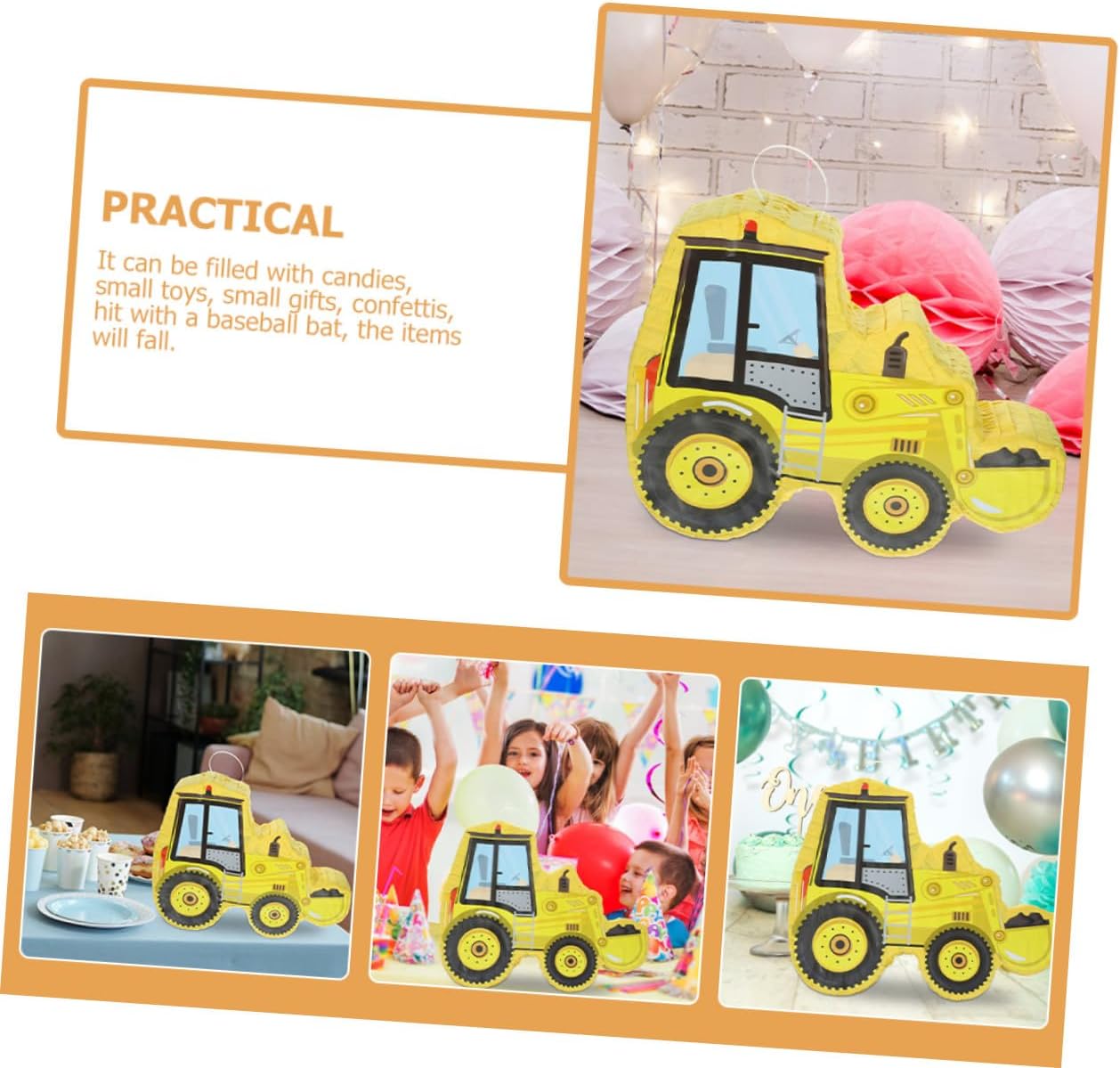 SMASOLO Excavator Shaped Pinata Construction Truck Birthday Party Supply with Bat for Festival Decor and Fun Family Gathering