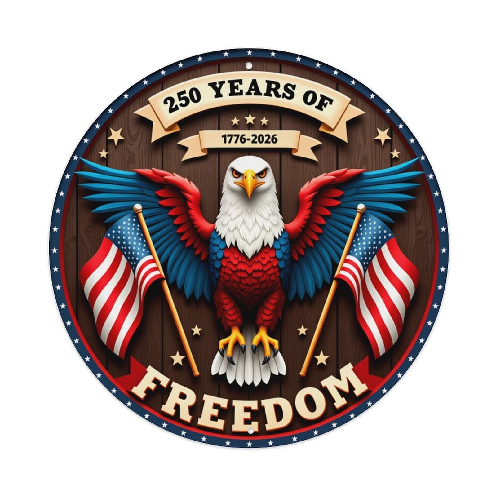 American Eagle Flag Freedom Stars Round Tin Sign Vintage Metal Poster, Home Bar Garage Man Cave Cafe Indoor & Outdoor Wall Decoration 8x8Inches