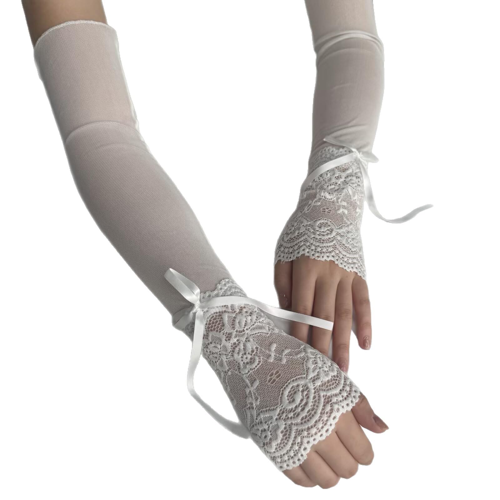 MICFENY Breathable Sheer Lace Gloves Featuring Detachable Butterfly Tie Perfect For Daily Wear Or Special Occasions