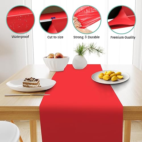 Miniatura 3 de Camino de mesa rojo  Camino de mesa largo de plástico de alta calidad de 14 x 110 pies con caja cortadora  Corte a medida  Camino de mesa