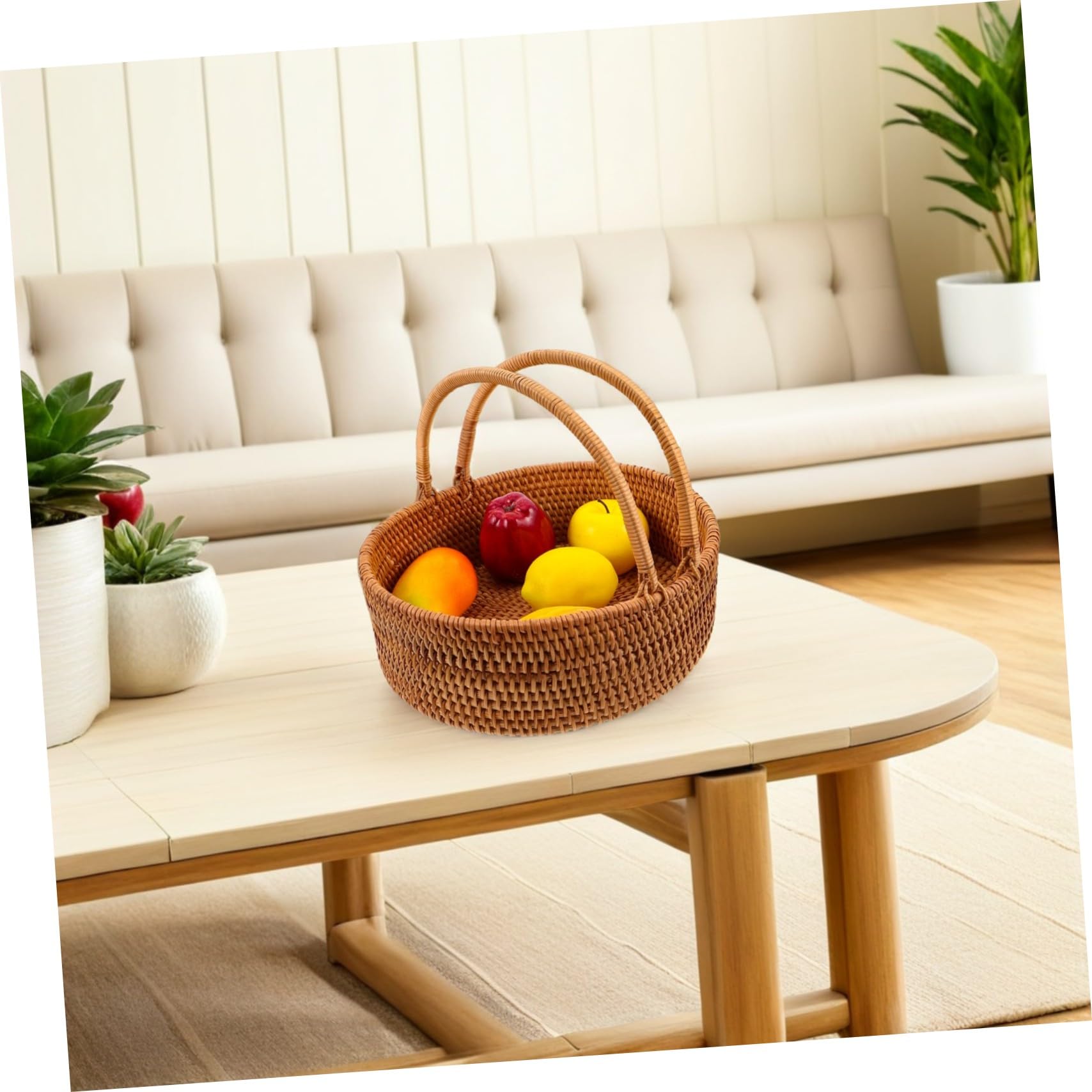 Geflochtener Picknickkorb mit Henkel aus Rattan für Hochzeiten | Stabil und Leicht zu Reinigen, für Snacks und Süßwaren, Rustikale Optik