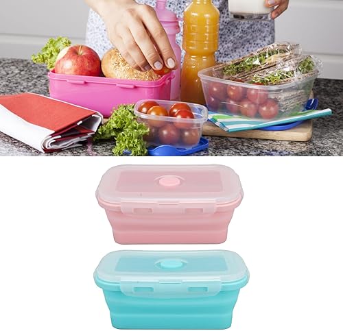 Miniatura 5 de Alvinlite Recipientes de silicona para almacenamiento de alimentos con tapas, fiambrera plegable, contenedor para preservar la frescura de la comida