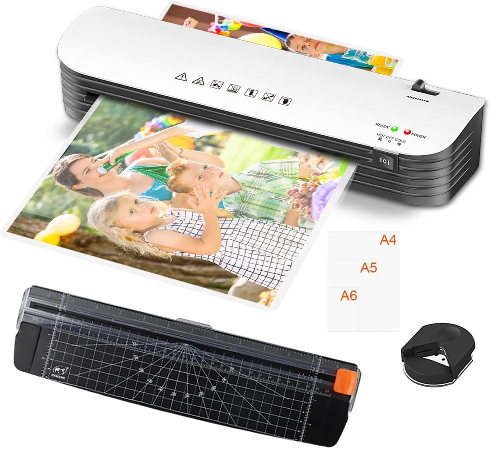 AbleMark Laminator A4 Laminator Machine,Fast Warm-Up Jam-Free Laminate Machine，Laminator with Paper Cutter and Corner Rounder，Cold Hot Lamination Machine for Home Office School Use
