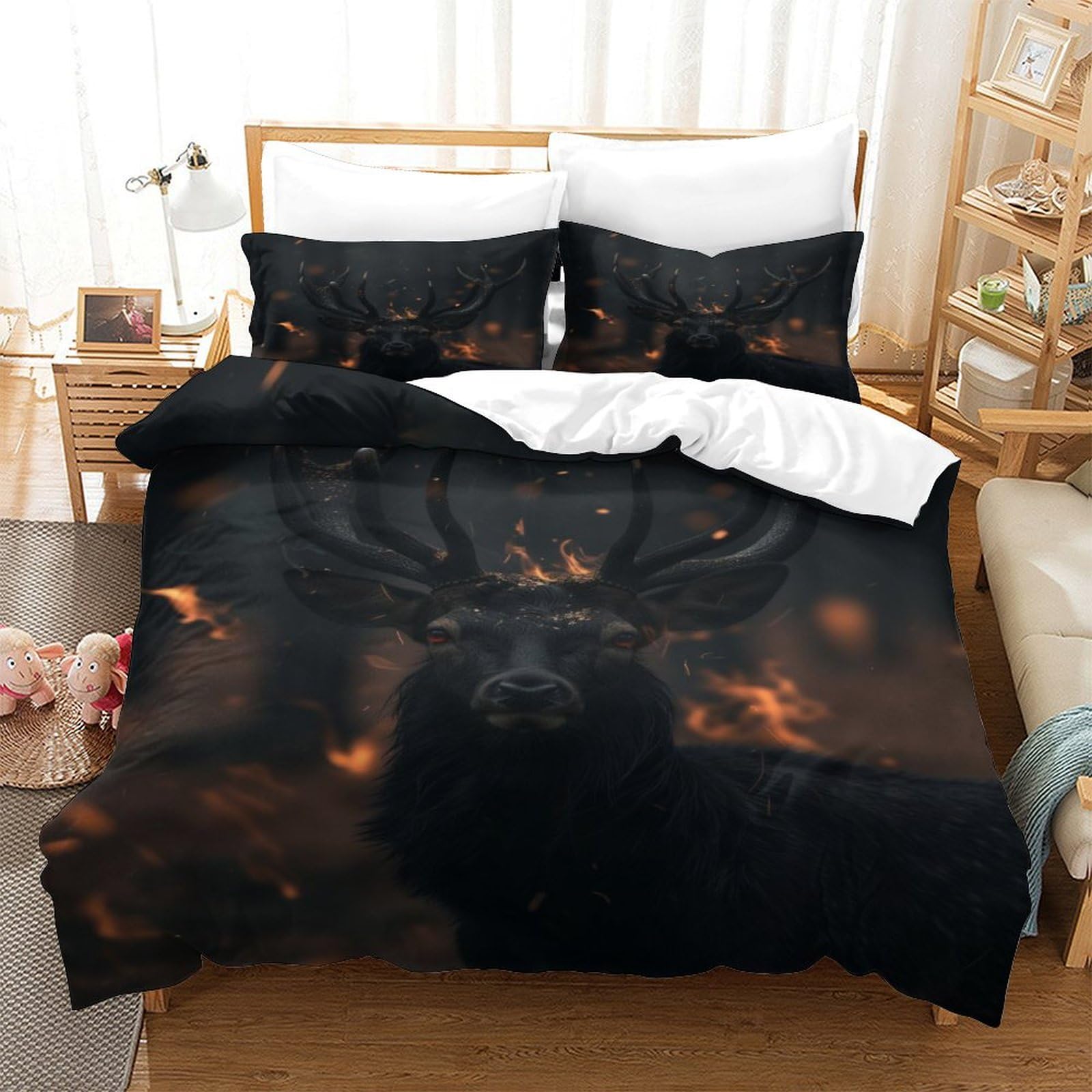 P1S9U7W5Y Nordic Deer 3D Printed Duvet Cover Set 3pcs Microfiber Animal Bedding Set Double（200x200cm）