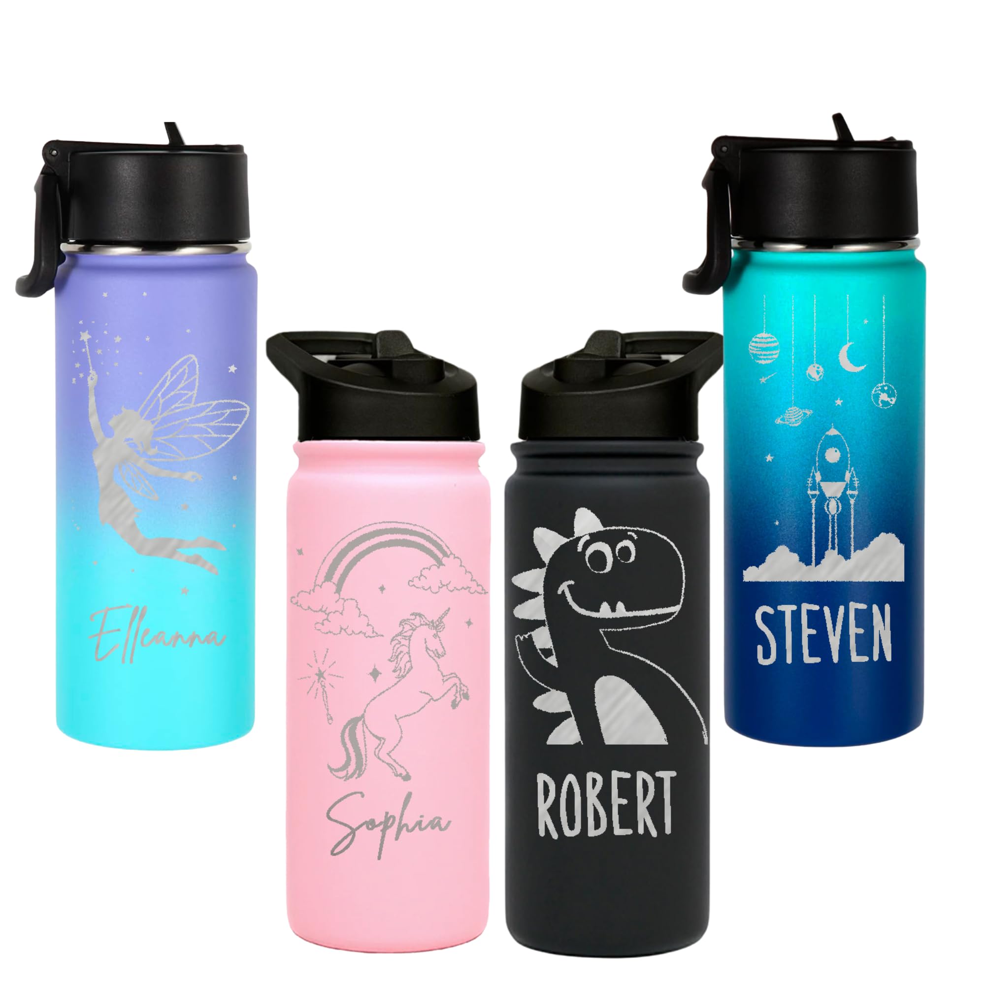 Personalized Stainless Steel Kids Water Bottle - Double Vacuum Insulated - Thermos Hydration Bottle - Custom 18oz Water