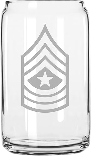 Miniatura 1 de Ejército de los Estados Unidos  Sargento Mayor E-9 Rango Insignia Grabado Lata Vidrio 16oz