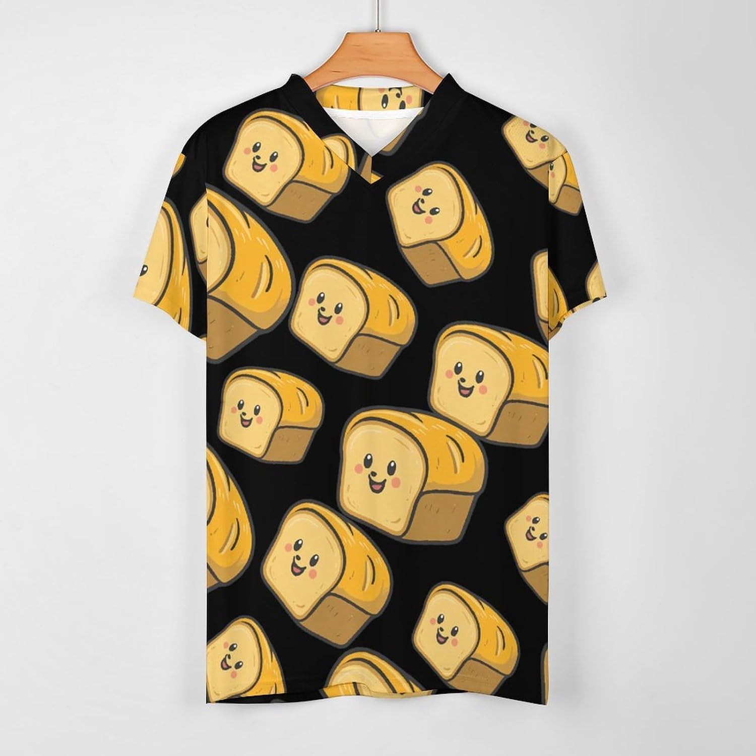 Cute Bread Men's Running Shirts V Neck Short Sleeve T Shirt Football Jersey Sport Tops 6X-Large