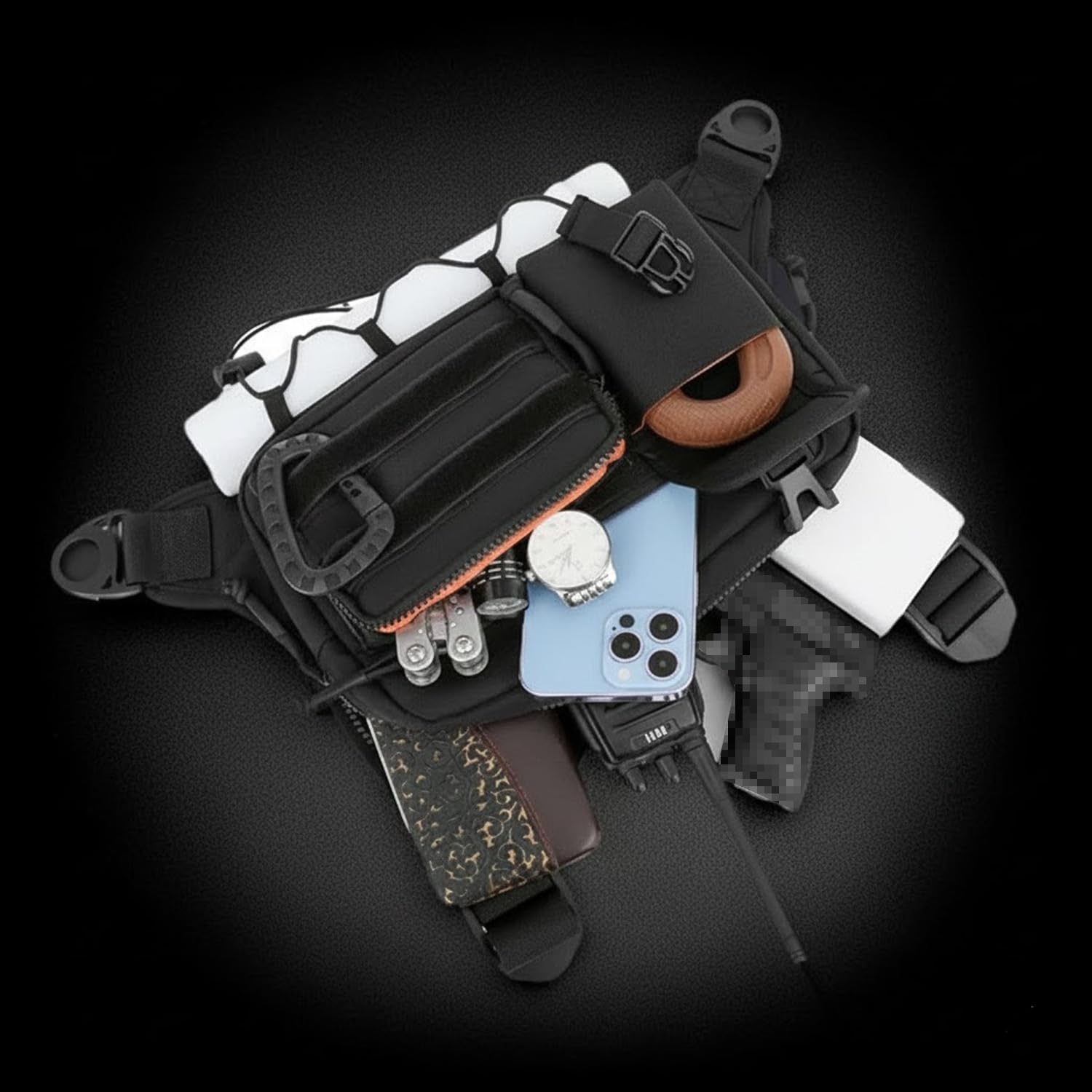 チェストバッグ 【2026強化版】 揺れない 疲れにくい チェストパックリグ 防水 撥水 反射材付き ランニングベスト ボディバッグ 前掛け スリ対策 旅行 釣り 自転車 バイク 犬の散歩 サバゲー 作業用 男女兼用 (ブラック/グリーン/ブラウン) - 3