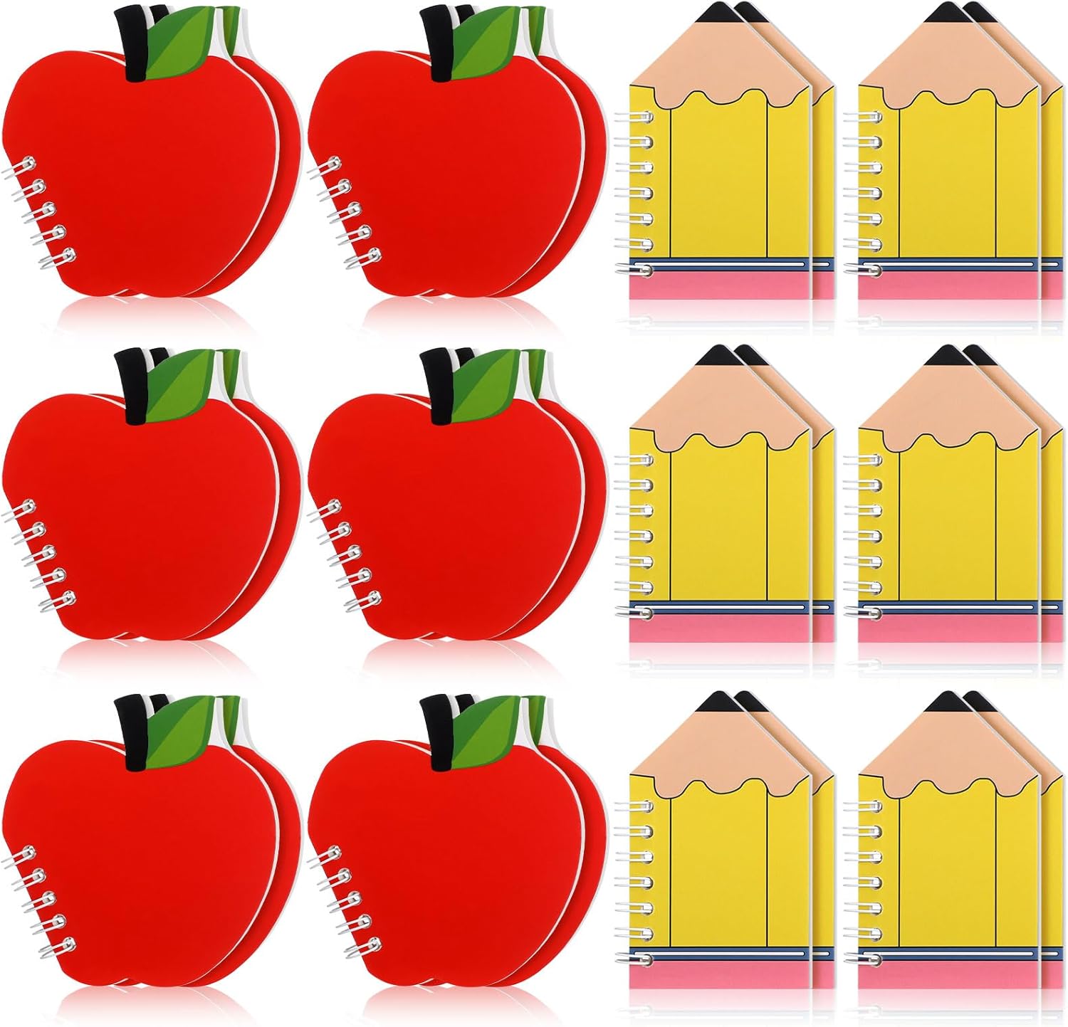 24 Pcs Rosh Hashanah Gifts for Students Pencil Shape Mini Spiral Notebook for Kids Bulk Small 3.9 Inch Apple Shape Cute Pocket Notepad Fun Kawaii Mini Journals for Rosh Hashanah Gift Party Supplies