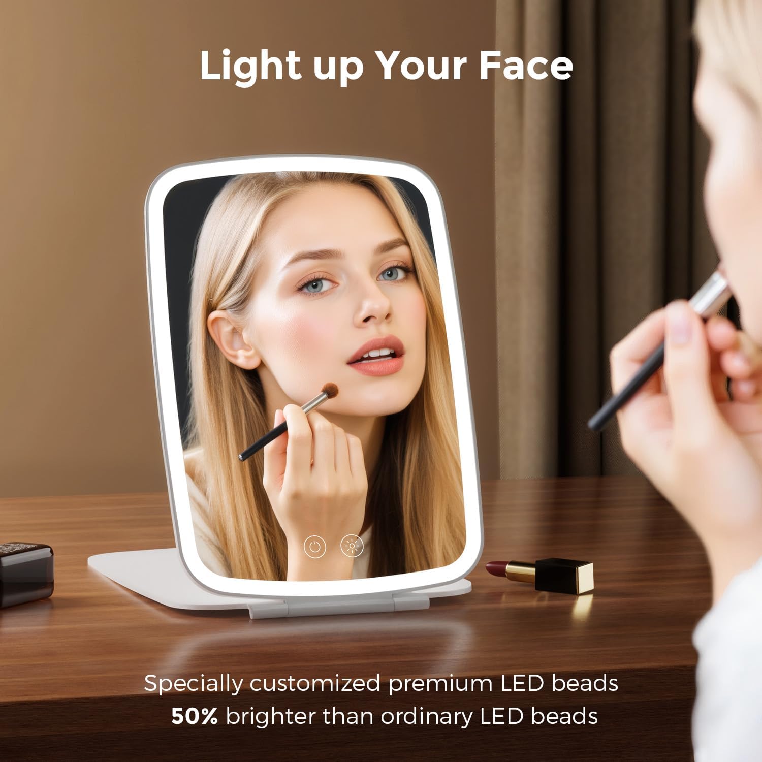 NEZZOE Rechargeable Folding Makeup Mirror with LED Lights, 10" x 7" Large Travel Mirror, 3 Lighting Modes, 2000mAh Battery & Magnetic Closure
