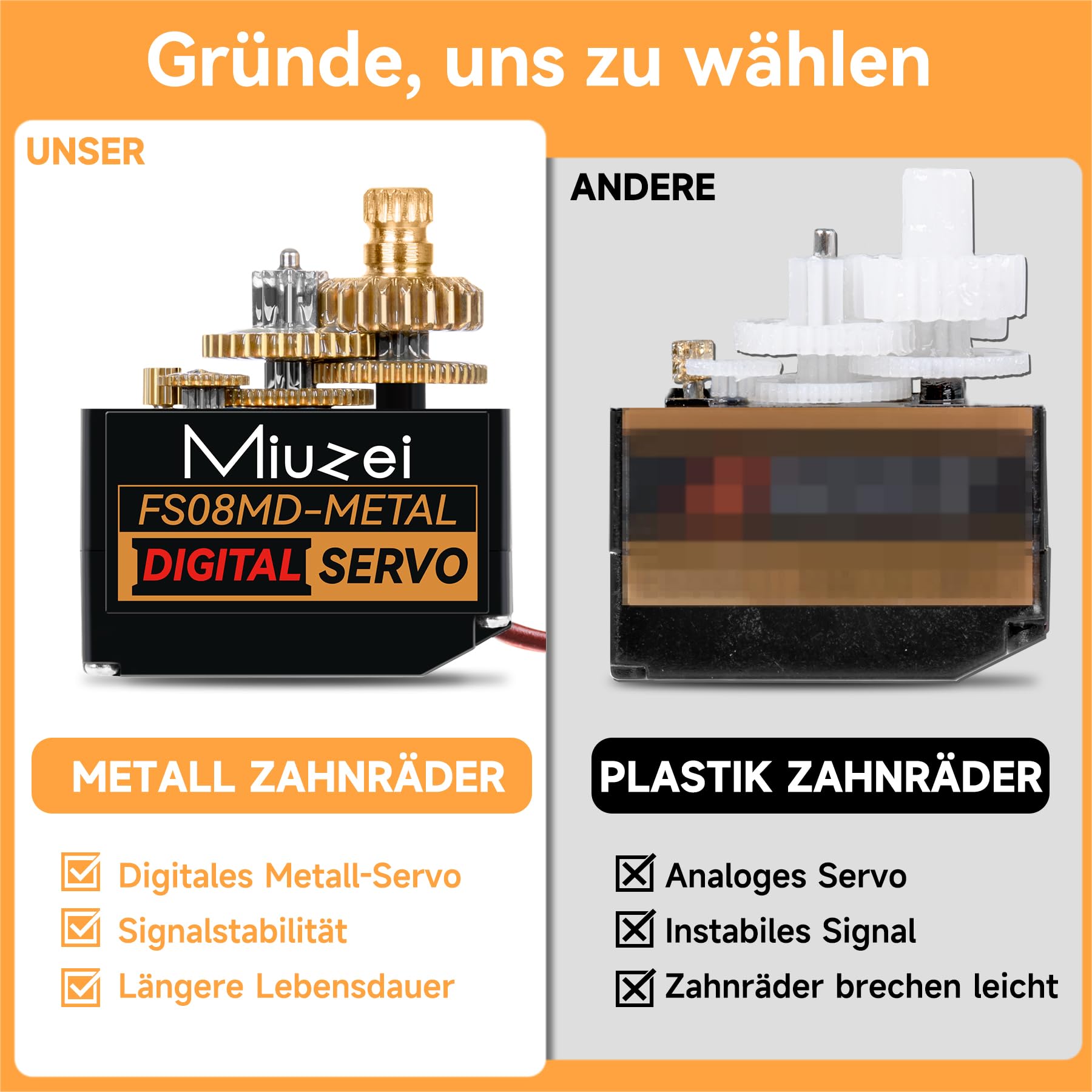 Miuzei Micro Digitale Servomotore 12g 180° Metallo Rame Ingranaggi per Arduino SCX24 AX24 Robotico Braccio Auto 1/24 con Servomotore Cavo, Corno e Supporto Accessori (Neri 2 Pezzi)