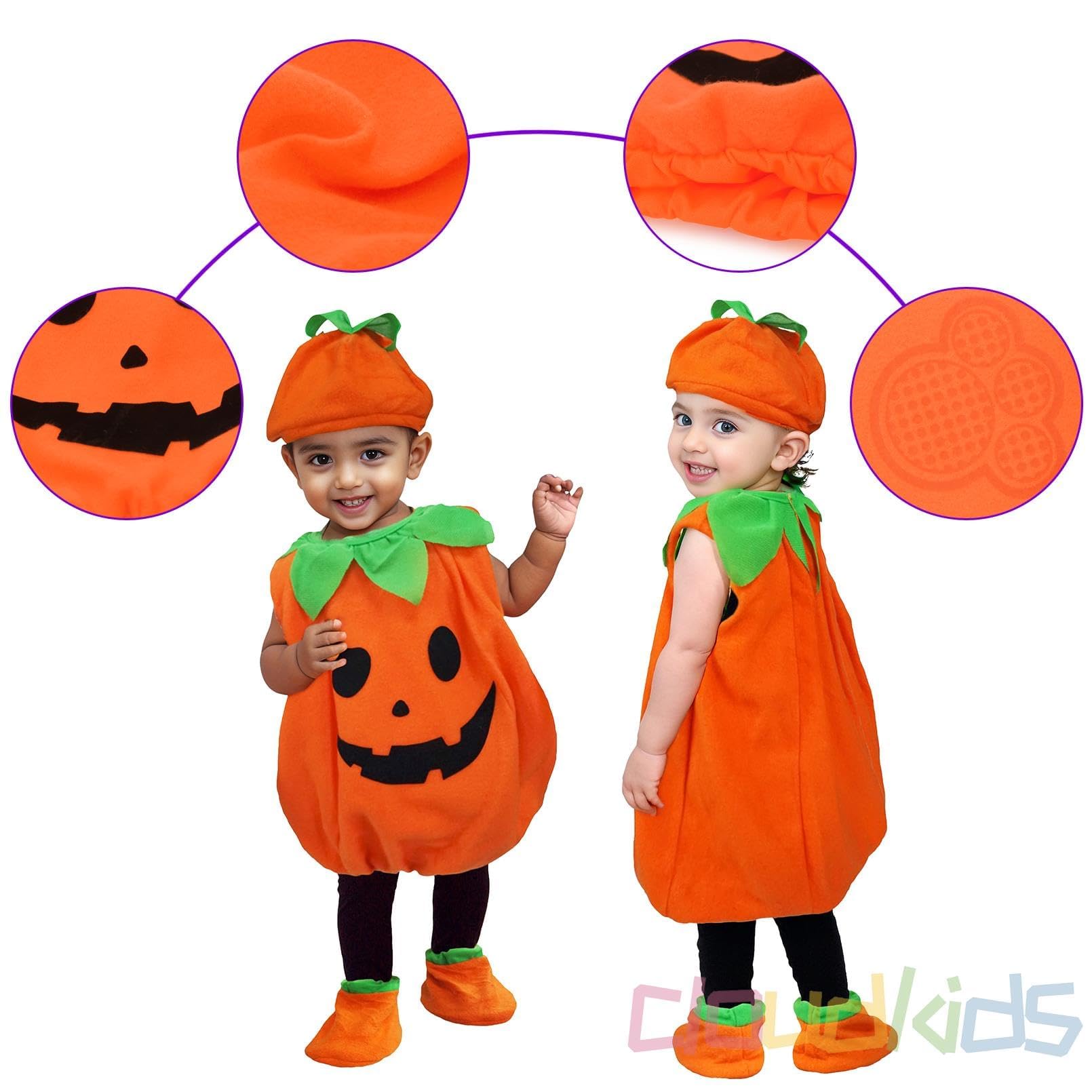 Cloudkids - Costume d'Halloween Costume de citrouille Mignon Enfants de 12 à 18 mois Cosplay Robe pour carnaval Fête Vêtements avec chapeau Chaussures