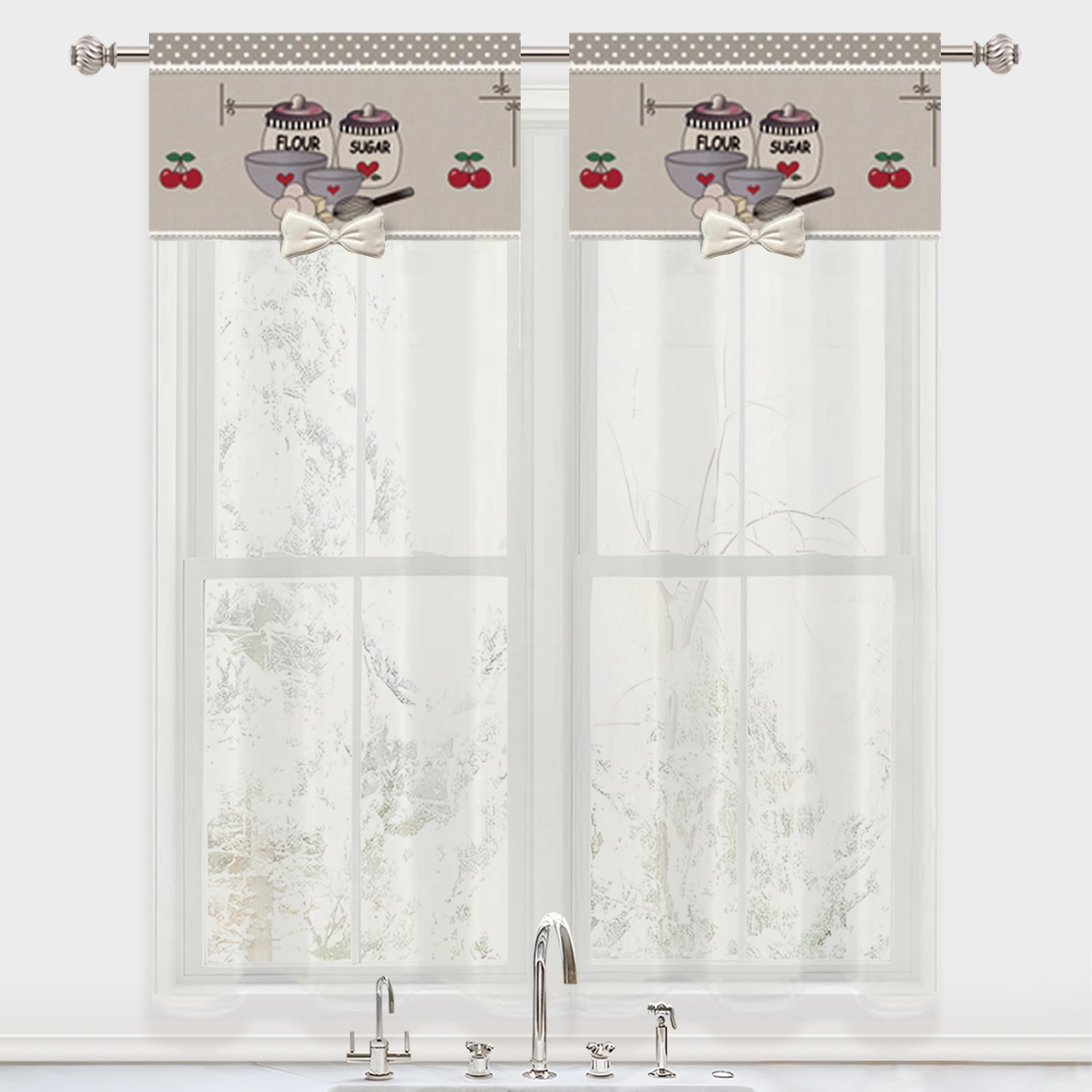 DALINA Textil - Cortina para Cocina Translucida 60x240cm - Visillo para Puerta Dos Paneles - Cortina Media Altura 100% Poliéster de Gasa Fina, Decoración de Cocina
