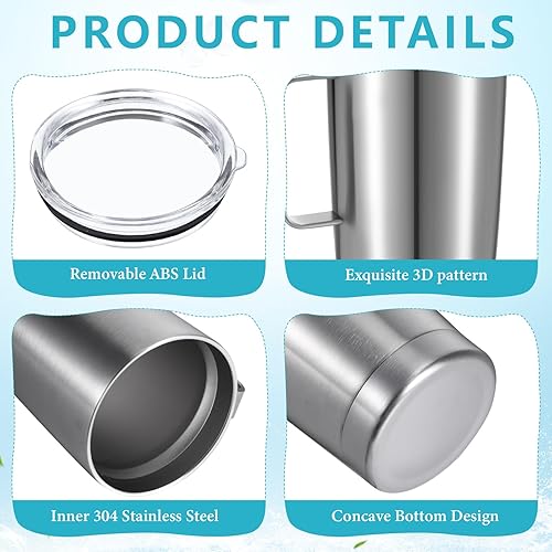 Miniatura 3 de Uiifan 8 vasos aislados al vacío de 20 onzas con asa, tazas de café de acero inoxidable con tapa y pajita, vaso delgado, reutilizable, portátil,