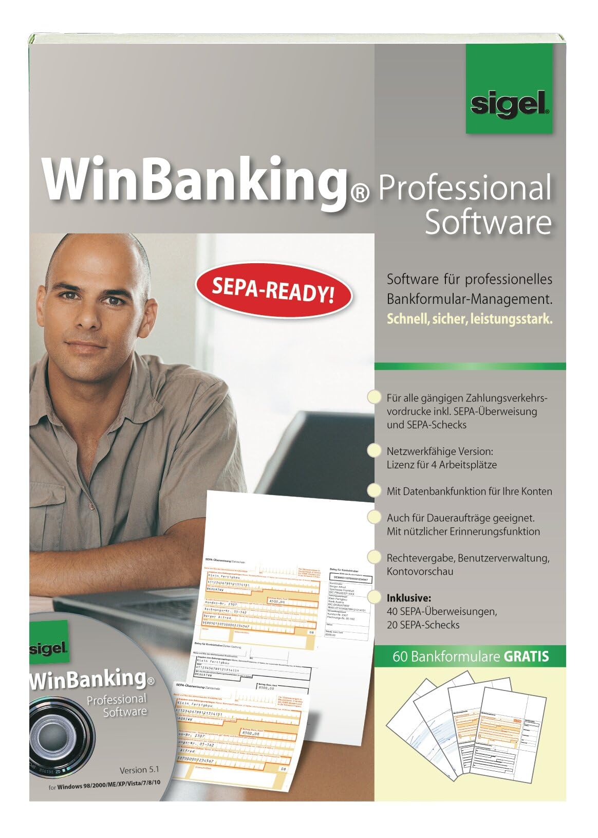 SIGEL SW235 WinBanking Professional, Software für Bankformular-Management, SEPA, CD inkl. 60 Bankformulare