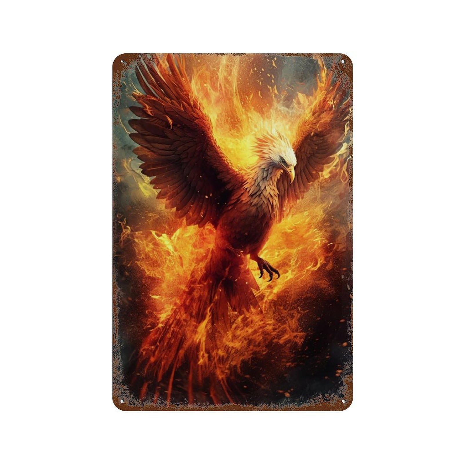 Epic Phoenix Rising Artwork Aged Metal Wall Plaque 11.8"x7.9", for Garage, Bar And Workshop Decor, Farmhouse Wall Decor