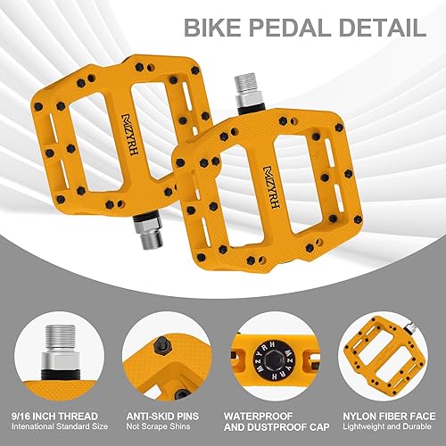 Vista 14 de MZYRH Pedales de bicicleta de montaña de 9/16 pulgadas, 3 rodamientos sellados, ligeros, antideslizantes, de fibra de nailon, pedales de plataforma