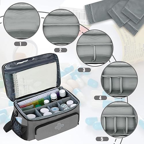 Miniatura 4 de Bolsa de almacenamiento de medicamentos, organizador de botellas de píldoras para emergencia, caja de medicamentos vacía con pequeña bolsa portátil,