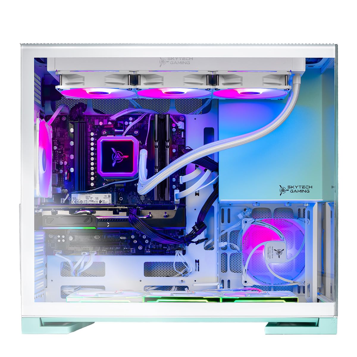 Skytech Gaming Aqua Gaming PC, AMD Ryzen 7 7700X 4.5GHz, NVIDIA RTX 5070 12GB, 1TB Gen4 NVMe SSD, 32GB DDR5 RAM 5600, 850W Gold ATX 3 PSU, 360 ARGB AIO, Wi-Fi, Win 11, Desktop