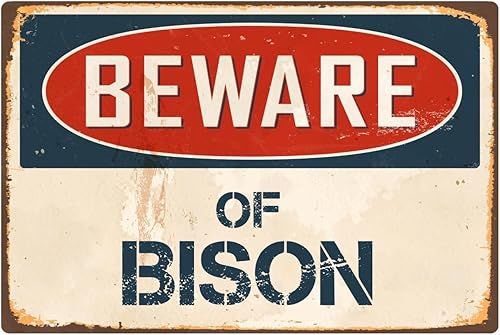 Beware Of Bison VS055 - Letrero de metal retro de aluminio vintage de 8 x 12 pulgadas