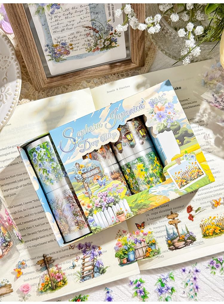 Floral PET Die-Cut Washi Tape Box Set, 6 Rolls Flower Garden Theme Decorative Tape for Journaling, Scrapbooking, Collage Art, Planner Decoration, DIY Craft Supplies, Random Any 1 Box Design-image-29