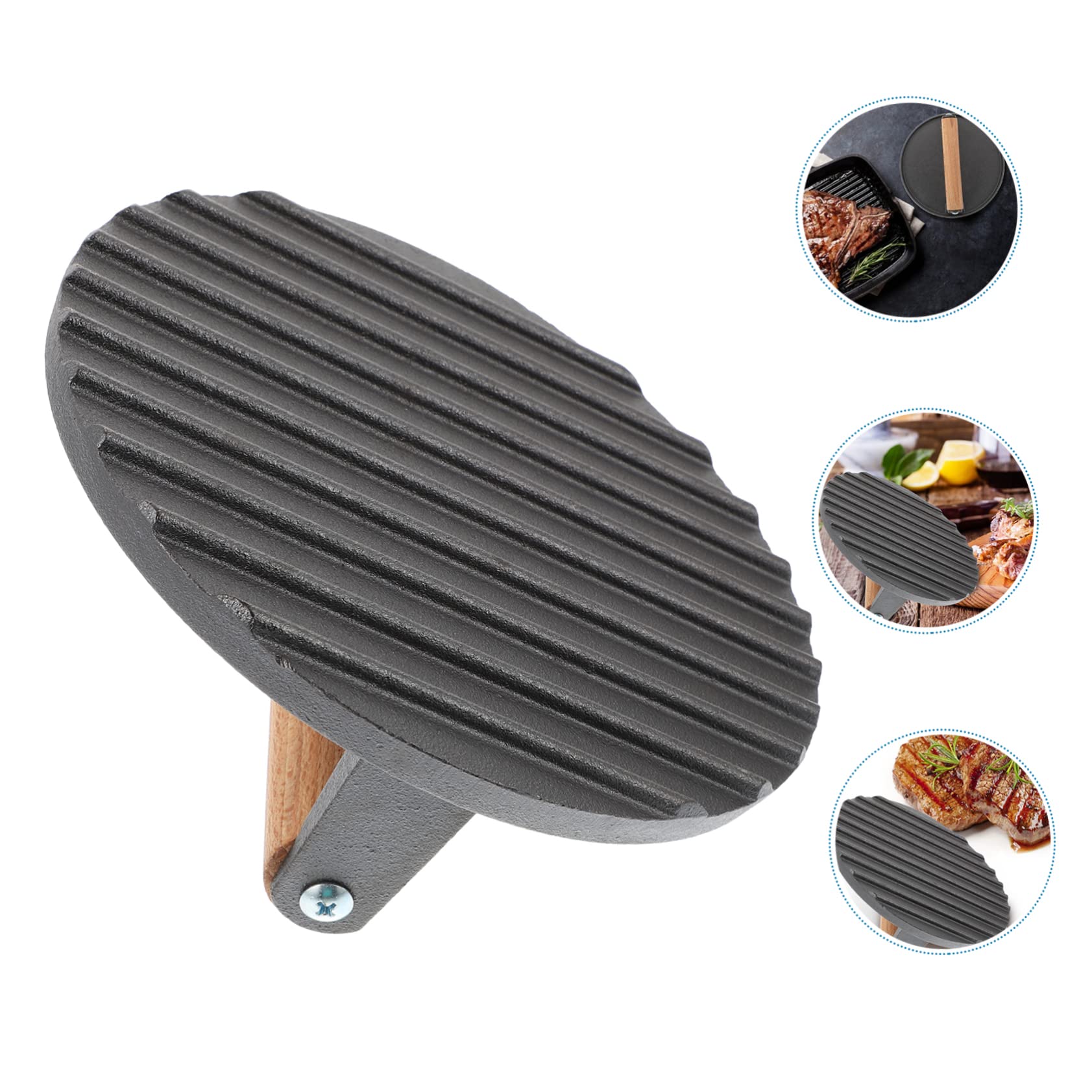 TOYANDONA Meat Press Board Gusseisen Grill-Presse Für Steaks Burger Und Bacon Mit Texturiertem Boden Für Grillmuster Einfach Zu Reinigen Und Langlebig
