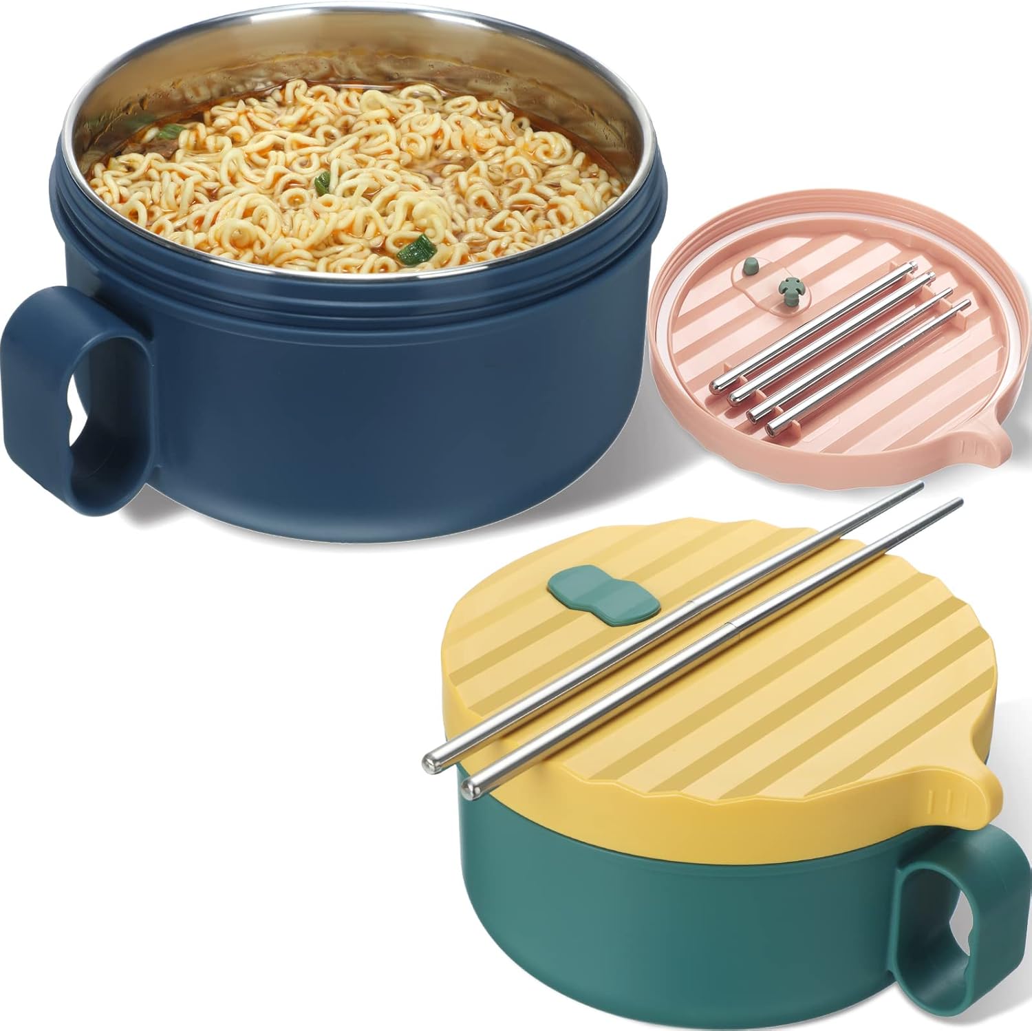 2 Pcs Microwave Ramen Bowl Set 40.5 oz Noodle Bowls with