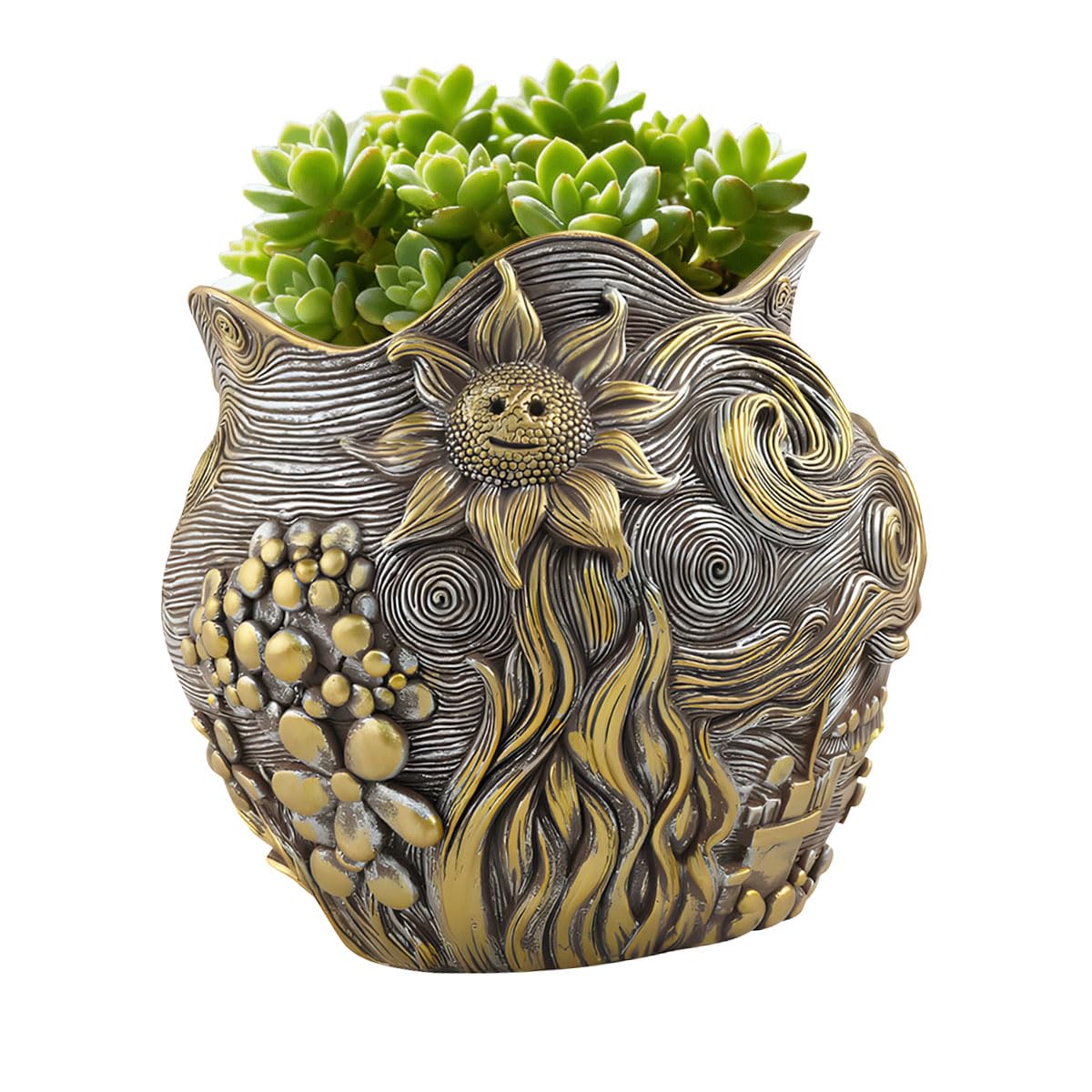 Piceioep Resin Planter Featuring Sunflowers Pattern with Drainage Hole Lightweights Easy to Clean for Indoor Outdoor Plant Balcony Planter