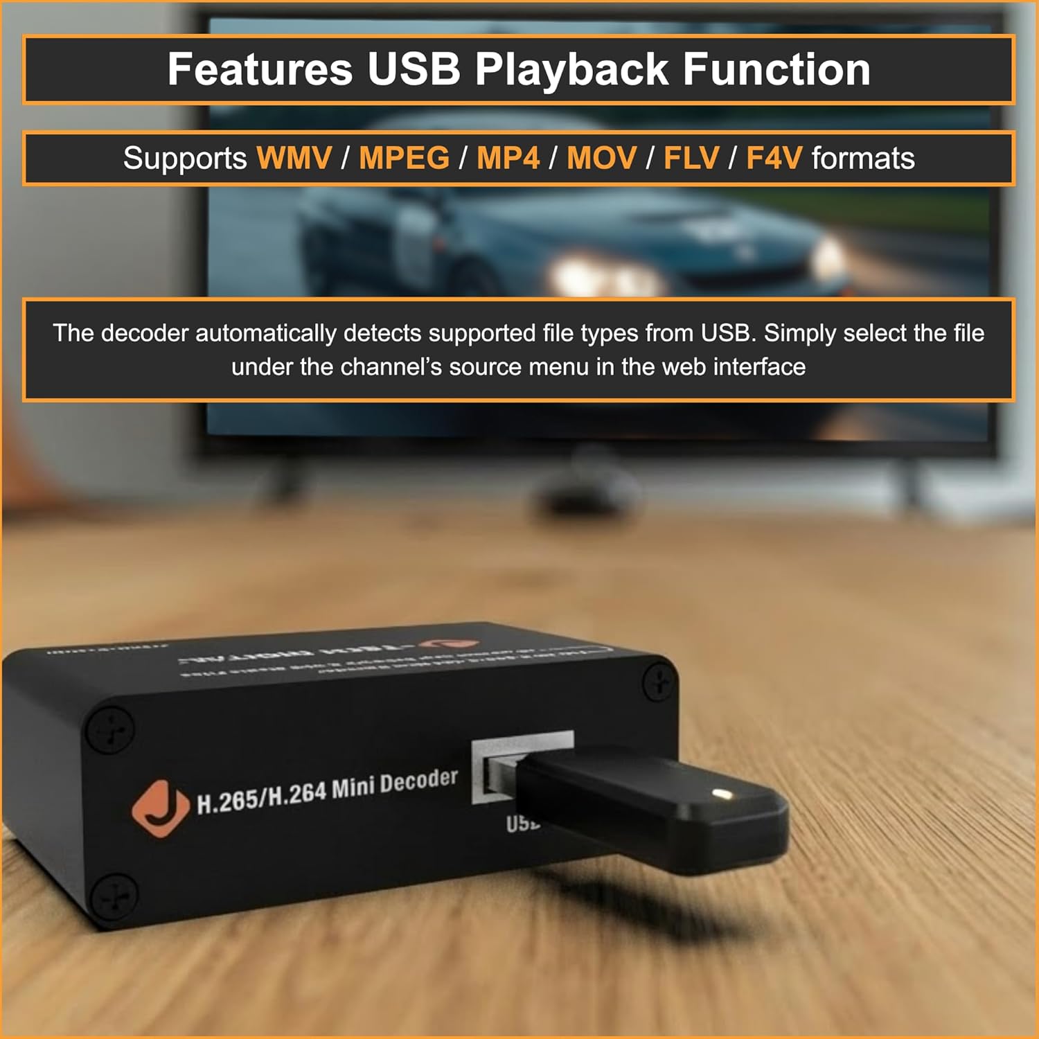 J-Tech Digital IP Network Video Decoder H.265/H.264 with USB Playback, Supports 4K 30Hz Input 1080P Output, RTMPS, RTMP, RTSP, HLS, SRT, UDP Decoder, USB Playback HDMI Out & Web Control [JTECH-D1MINI]