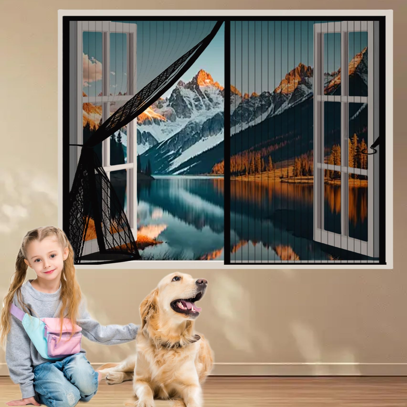 Magnetic Screen Curtain Mesh 176 x 200 cm Automatically Closes, Keep Bugs Out, Without Drilling, Easy to Install, Fly Insect Screen Curtain for Double Door/French Doors, Black