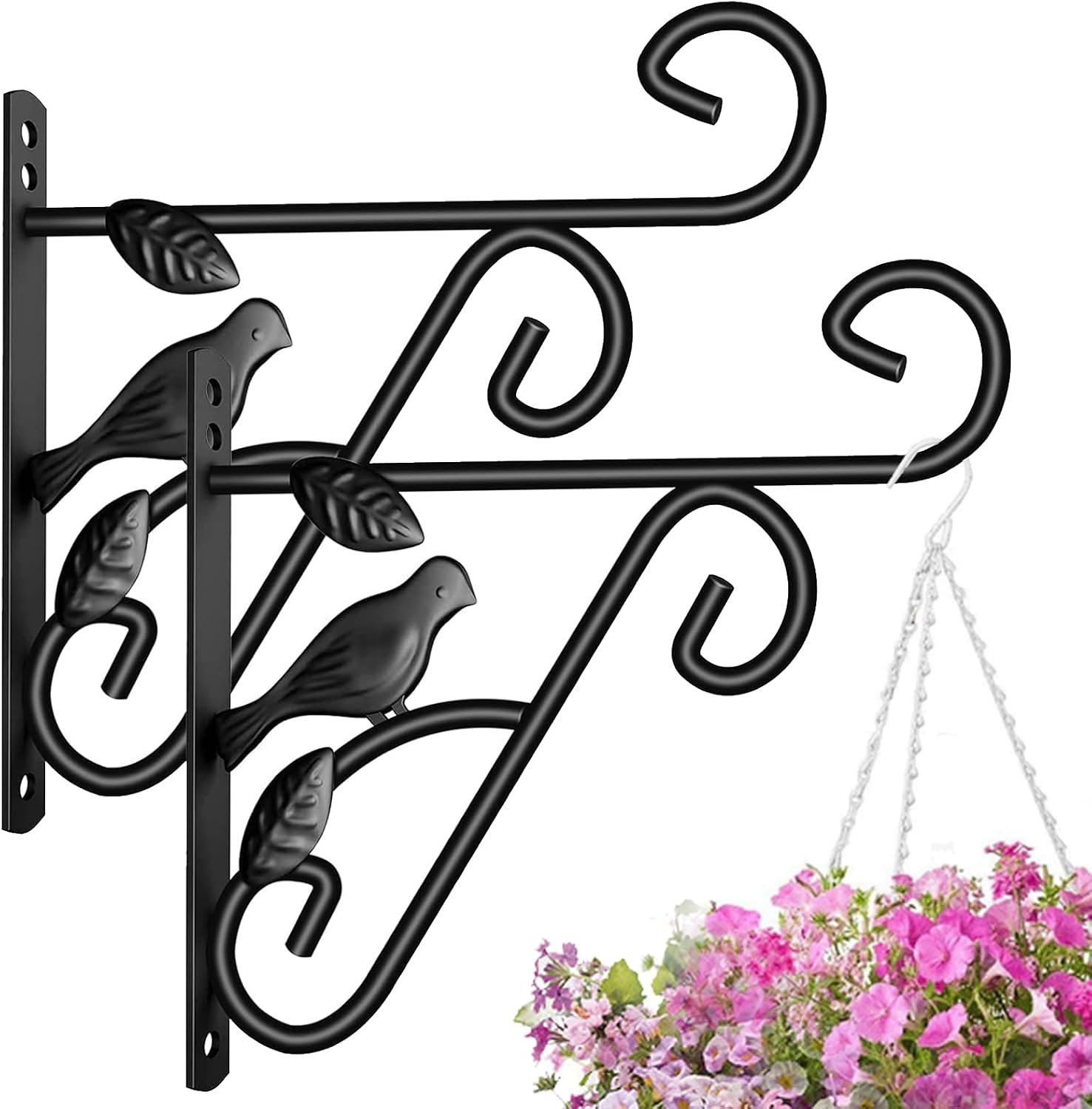 AMAGABELI GARDEN & HOME 2 Pack Hanging Plant Hanger Outdoor 10 inch Metal Hanging Brackets Fence Wall Hooks for Flower Baskets Bird Feeders Lanterns Wind Chimes Rust-Resistant Black