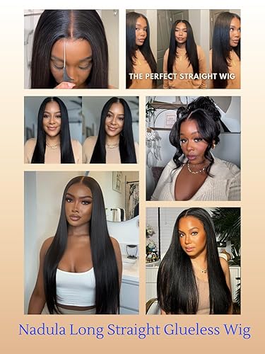 Miniatura 7 de Nadula Peluca de cabello humano con cierre de encaje transparente HD de 5 x 5 pulgadas, densidad del 180%, sin pegamento, Yaki recta, peluca frontal