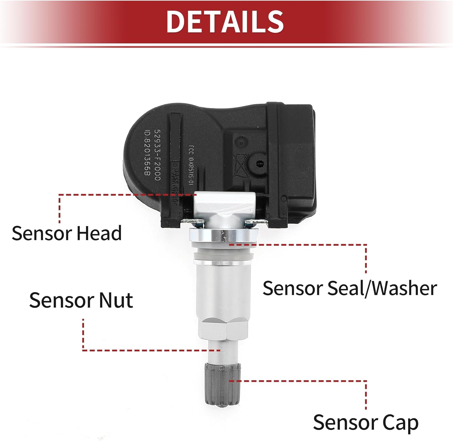 ACROPIX 4Pcs 433MHz Tire Pressure Sensor Tire Pressure Monitoring Sensor for Hyundai Elantra 2017-2024 No.52933F2000