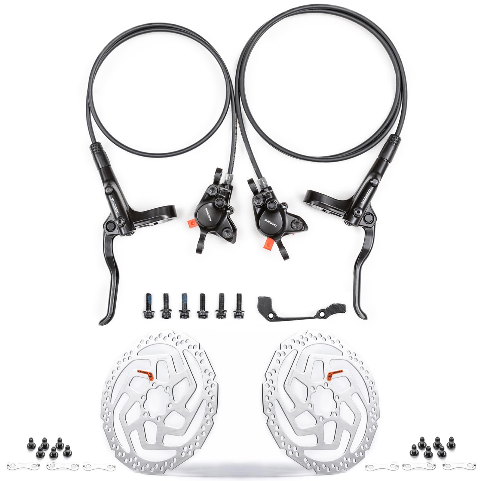 Cyclon Shimano MT200 Hydraulic Brakes with Shimano SM-RT26 160mm / 180mm Rotors, Left Front 800mm Right Rear 1400mm MTB Hydraulic Disc Brakes Aluminum Alloy Levers with Calipers