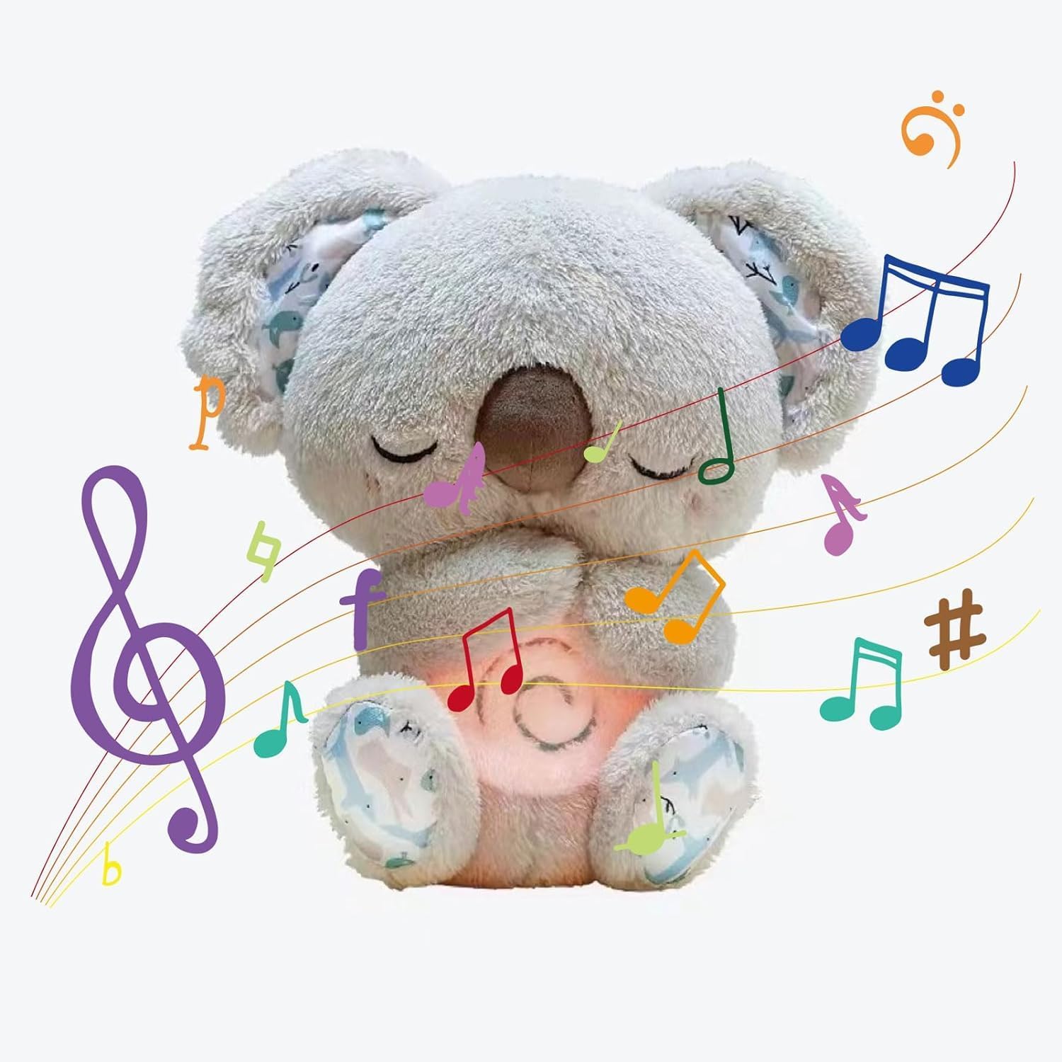 Musical Baby Toy,Soothing Koala Bear for Toddler,Plush Infant Musical Soother,Animals Plush Toy, Anxiety Relief Koala Breathing with Sensory Details Music Lights & Rhythmic Breathing Motion