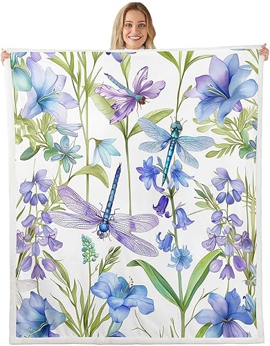 Manfei Butterfly Flannel Fleece Throw Blanket 60"x80" Country Rustic Flowers Fuzzy Blanket for Sofa Couch Nature Plant All Season Bed Blankets Plush
