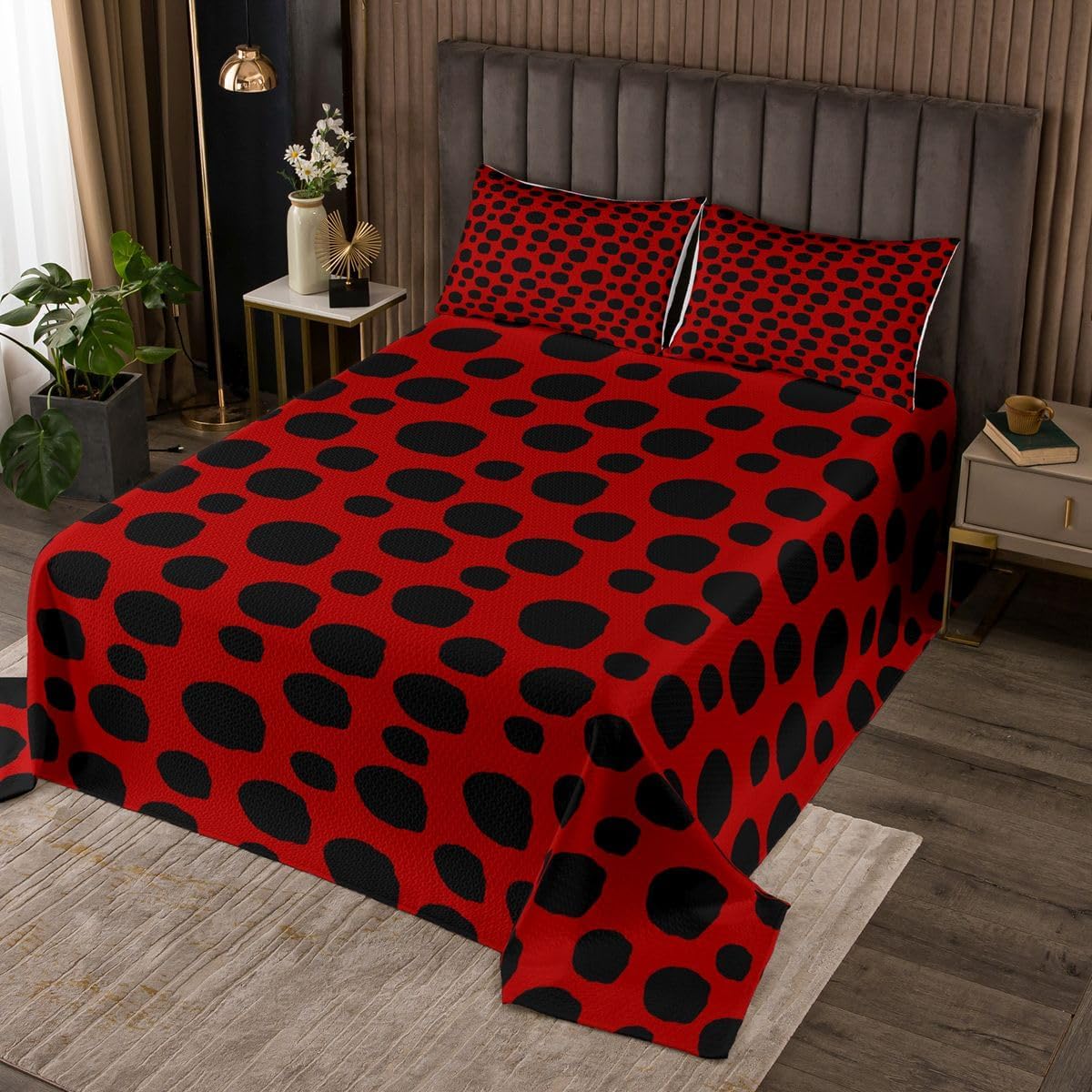 Castle Fairy Polka Dots Kids Bedspread Queen Size,Abstract Geometric Circles Print Coverlet Set,Teens Women Bedroom Decor,Modern Simple Art Style Quilted Coverlet,Green Bedding Quilt,2 Pillowcases
