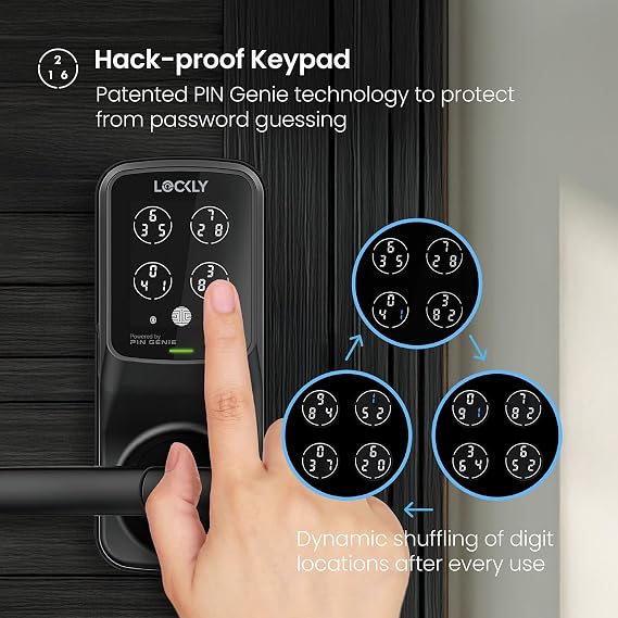 Lockly Secure Plus with Wi-Fi Hub Smart Door Lock, Keyless Entry Door Lock, PIN Genie Keypad, 3D Biometric Fingerprint Sensor, Voice Control, Auto Lock - Matte Black