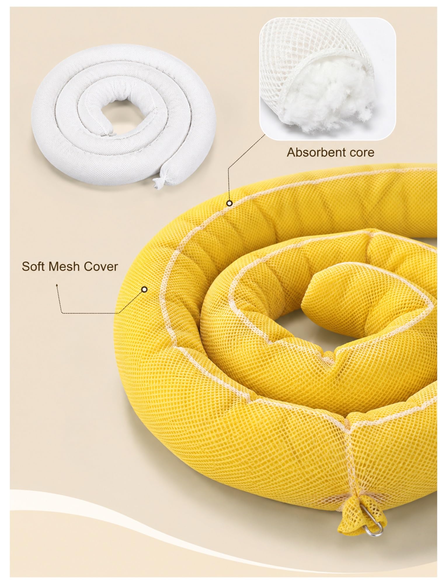 Barrera absorbente de aceite flotante con hebillas de unión(Yellow,20 x 300 cm)