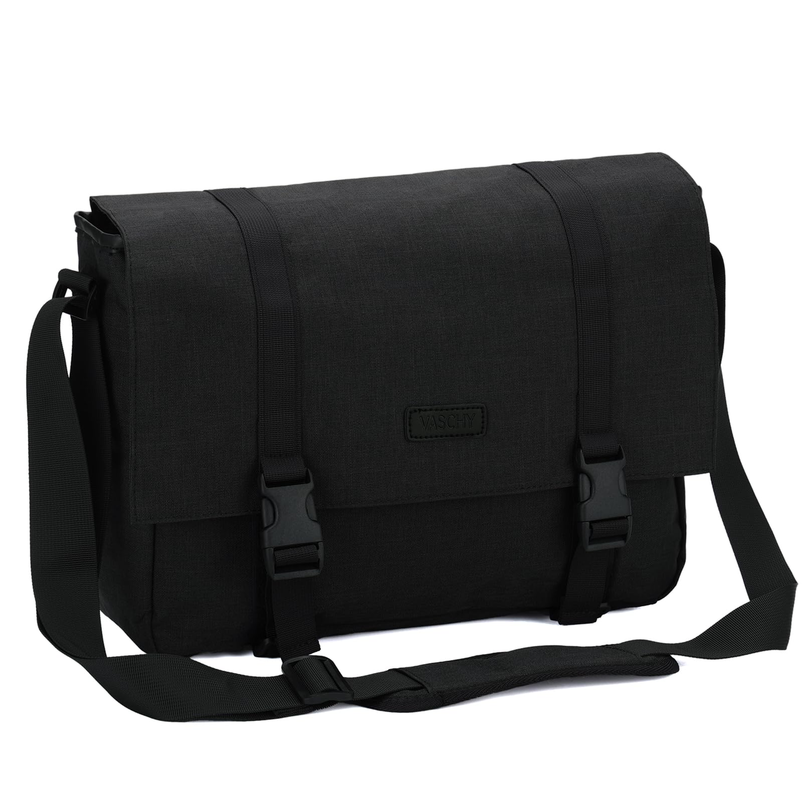 VASCHY Messenger Bag, Water Resistant Slim Crossbody Laptop Shoulder Bag for Men Women Fits 14in Laptop for Work, Office Black