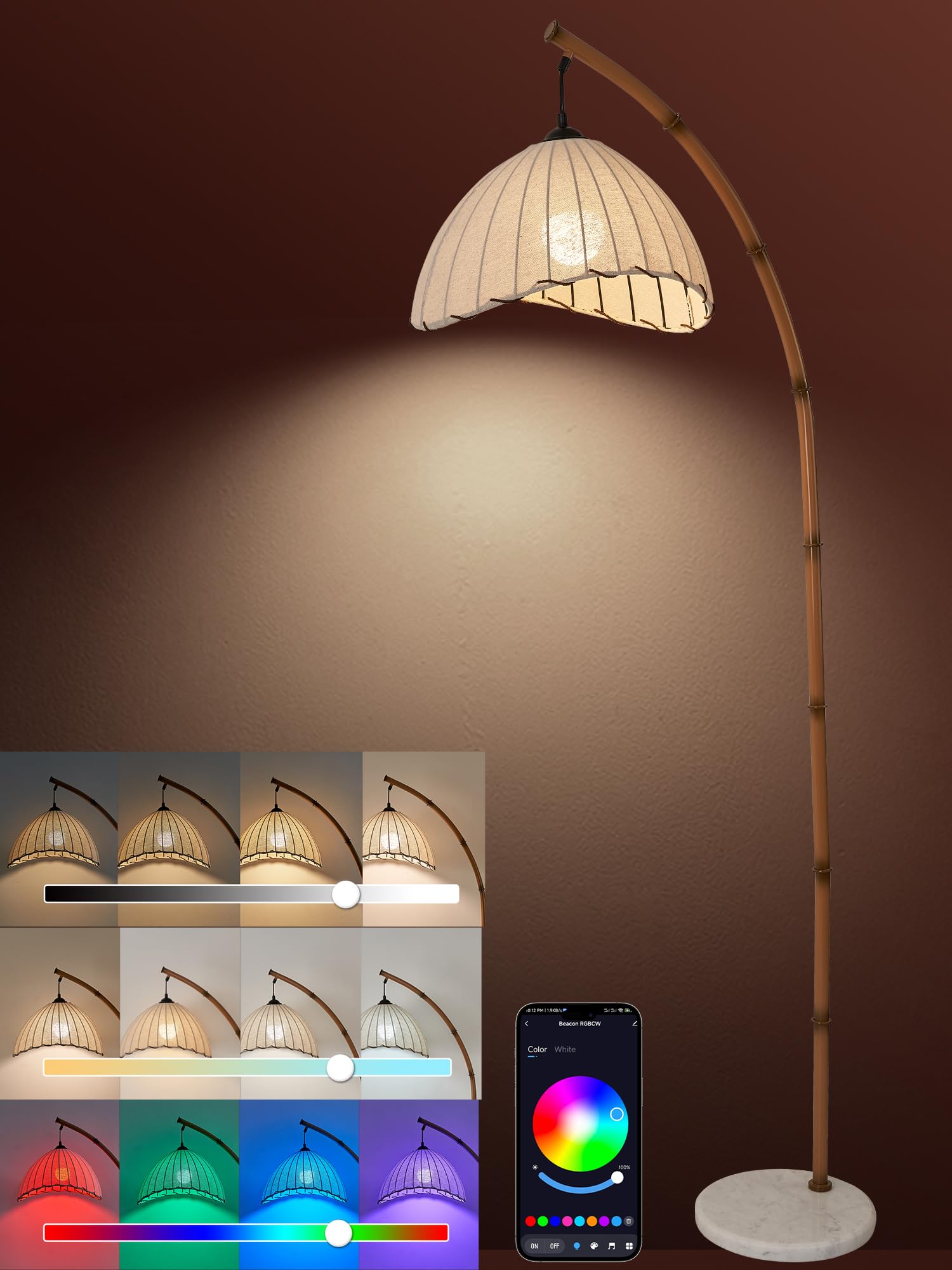 Ru Rao Retro Bamboo Floor Lamp Unique Bohemian Hanging Arc Floor Lamp