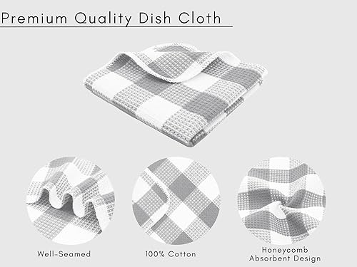 Miniatura 5 de Trapos de cocina a cuadros con tejido de gofre, 100% algodón, 12 x 12 pulgadas, ultra suaves, absorbentes, de secado rápido, trapos de cocina a