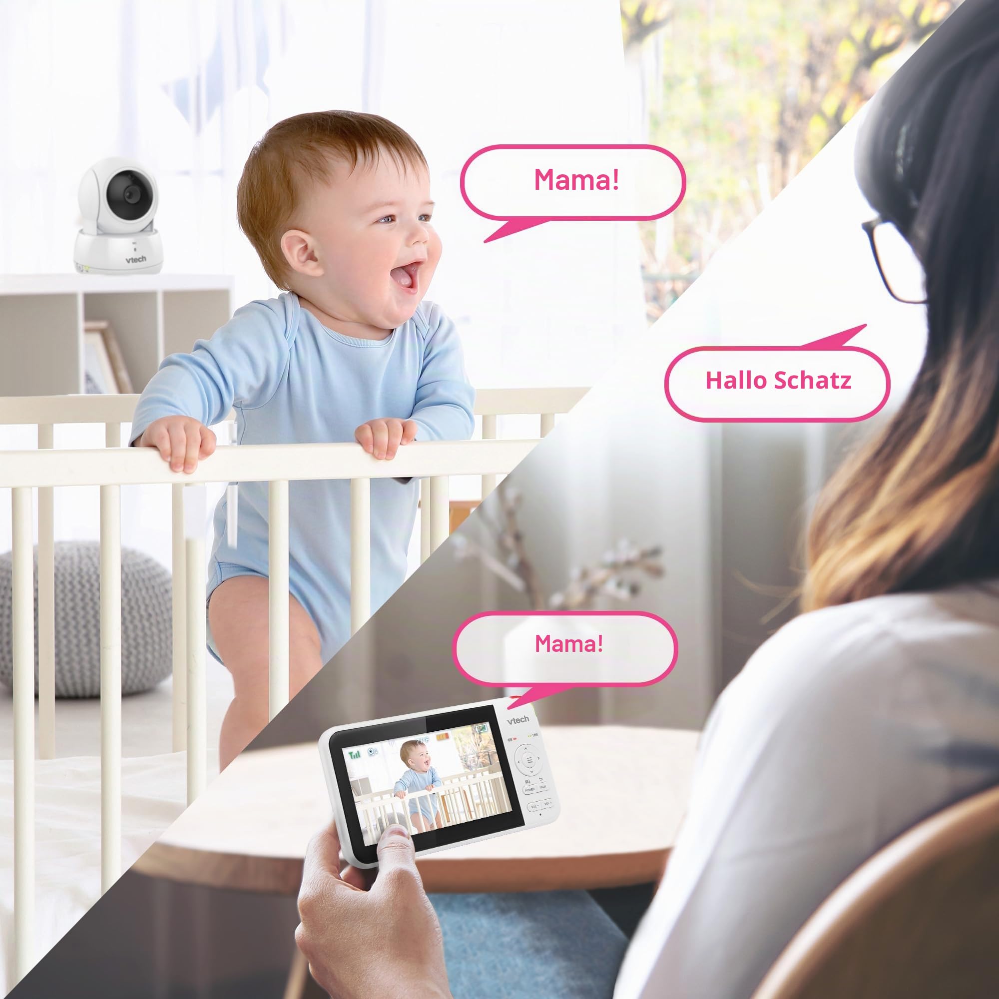 Vtech VM924 Babyphone mit Kamera 5 Zoll Video Baby Monitor, 31 Stunden Akkulaufzeit Babyfon mit Kamera 300m Reichweite HD Nachtsicht 2-Way Talk Temperatursensor