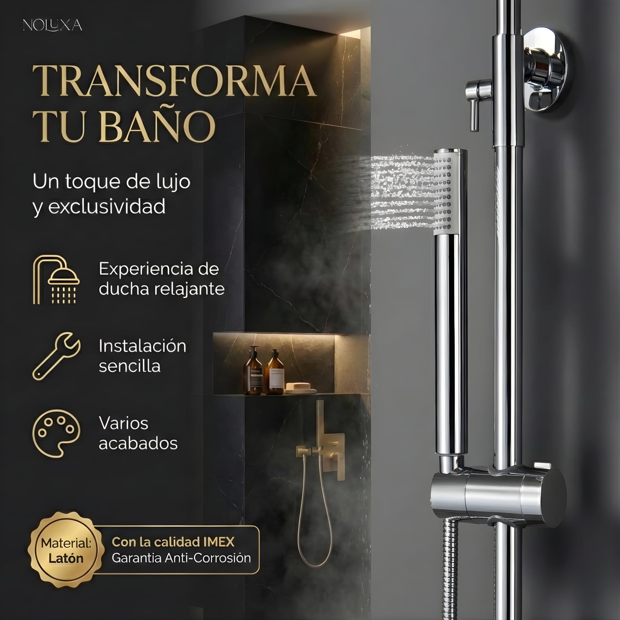 IMEX - Columna Ducha Termostatica con Grifo | Conjunto de Ducha con Alcachofa y Rociador Antical Efecto Lluvia | Griferia en Latón y Acero Inox S.304 con Barra Extensible | Serie Line | Color Cromado