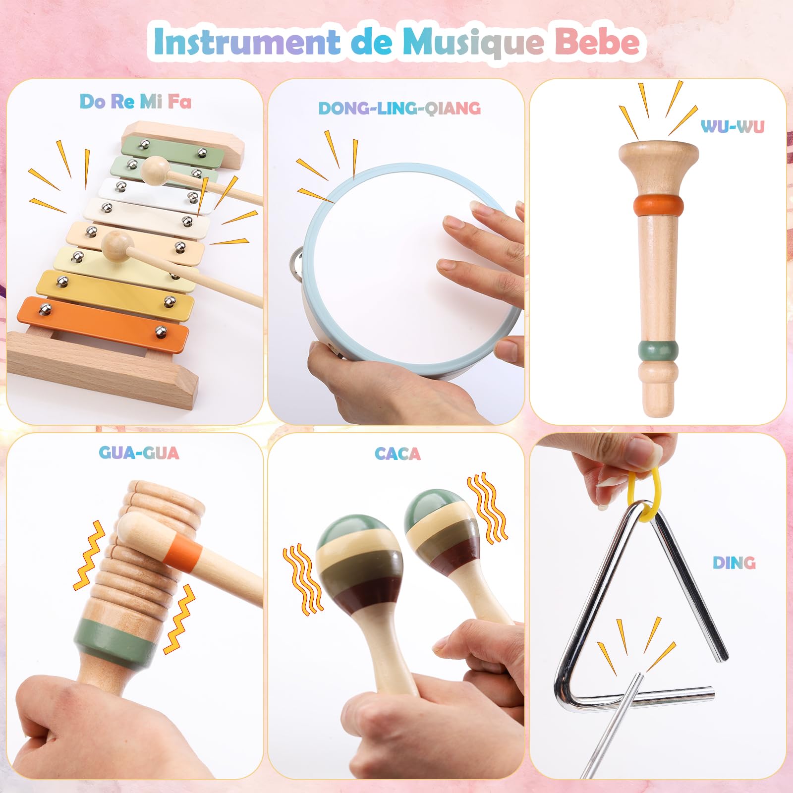 Instruments de Musique Montessori en Bois pour Enfants, 12 pièces dès 3 Ans | À taper, secouer, gratter et souffler pour explorer différentes sonorités, le rythme et plusieurs façons de jouer